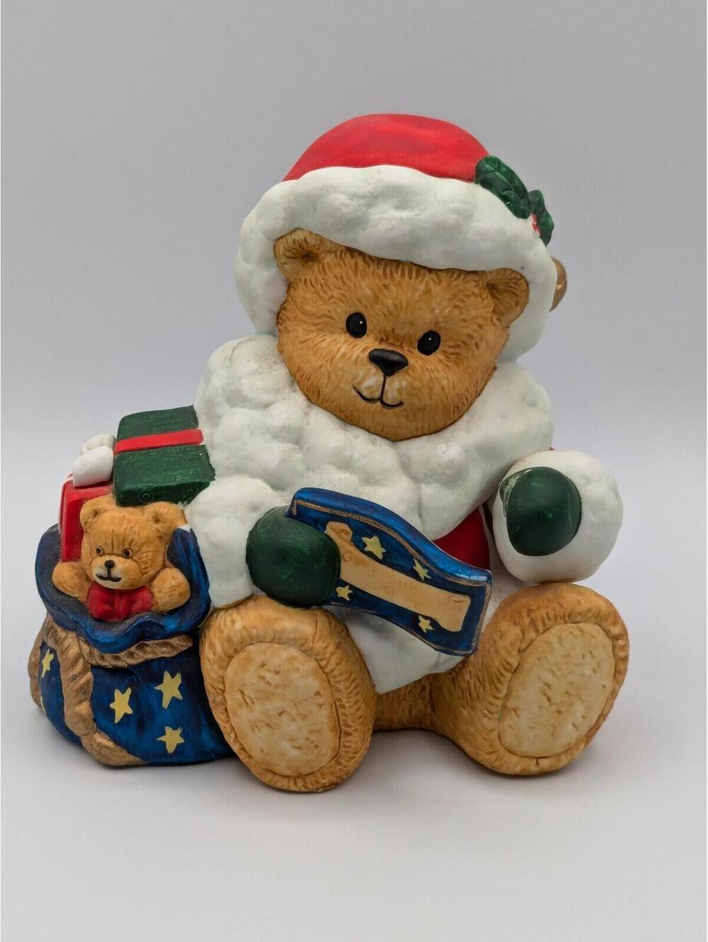 Enesco Chapeau Noelle Santa Bear with Toy Sack 1994